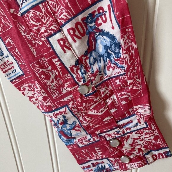 Panhandle NWT Jrs XL Hot Pink L/S Pearl Snap Pockets Rodeo Print Cotton Shirt - Picture 5 of 16